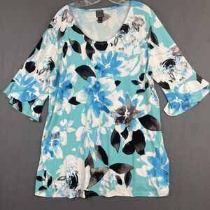 Clara SunWoo Top Blouse Women's 3/4 Sleeve Blue Black White Size 2X